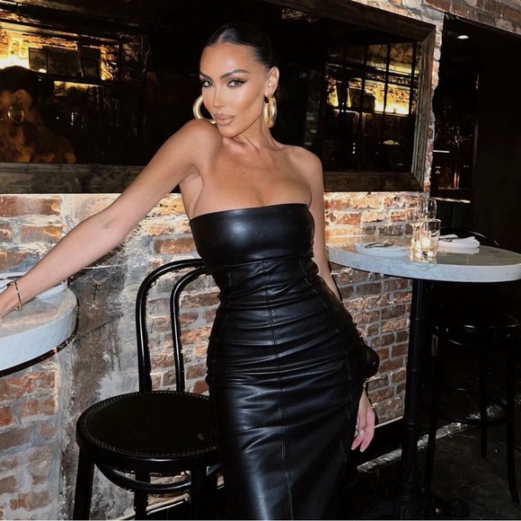 ZARA ~ Strapless Faux Leather Dress - Picture 12 of 12